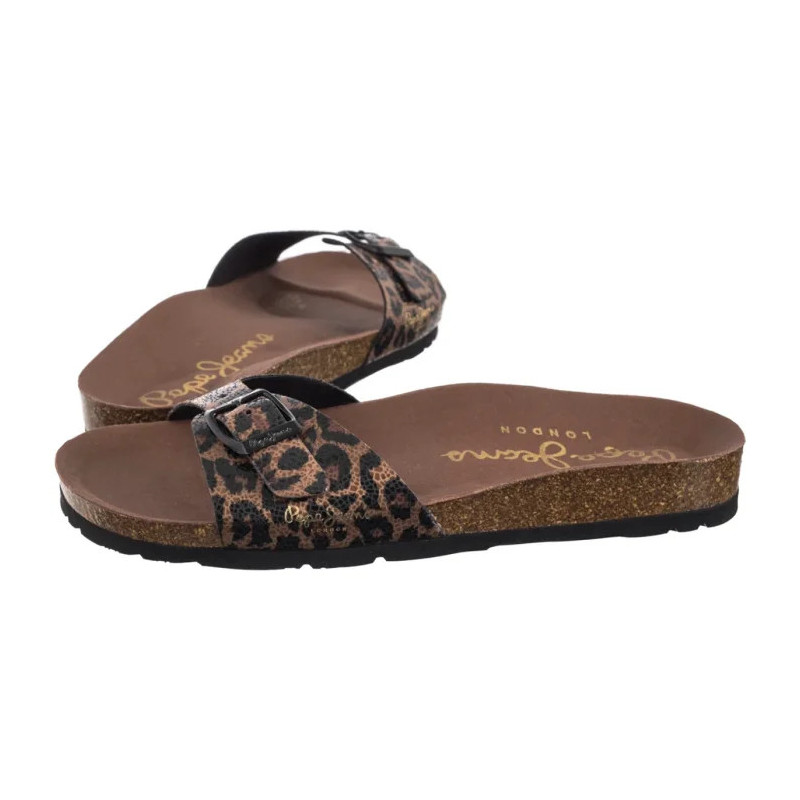 Pepe Jeans Oban Leopard W Dark Brown PLS90612 898 (PE37-a) Women's Shoes/Flip Flops