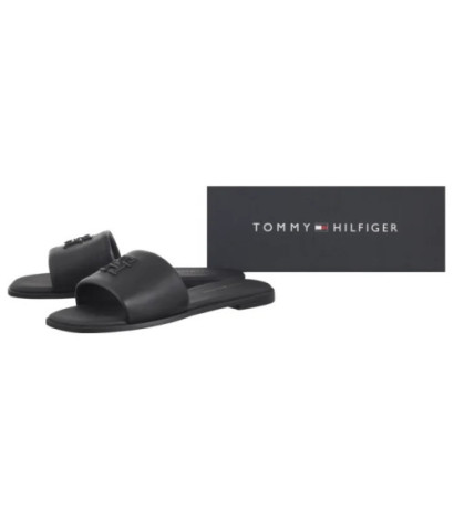 Tommy Hilfiger TH Logo Hardware Leather Mule Black FW0FW08806 BDS (TH1320-b) Women's Shoes/Flip Flops