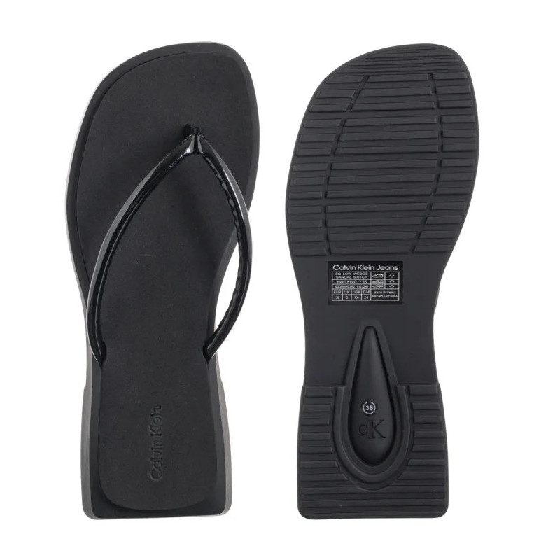 Calvin Klein Sq Low Wedge Sandal Stitch Triple Black YW0YW01716 0GJ (CK653-a) flip flops