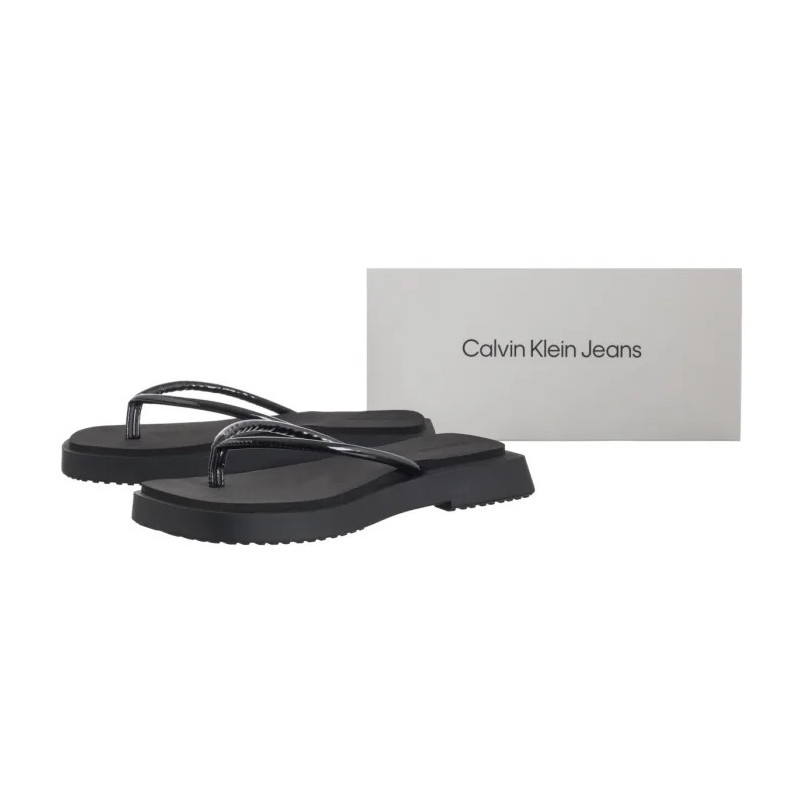 Calvin Klein Sq Low Wedge Sandal Stitch Triple Black YW0YW01716 0GJ (CK653-a) flip flops