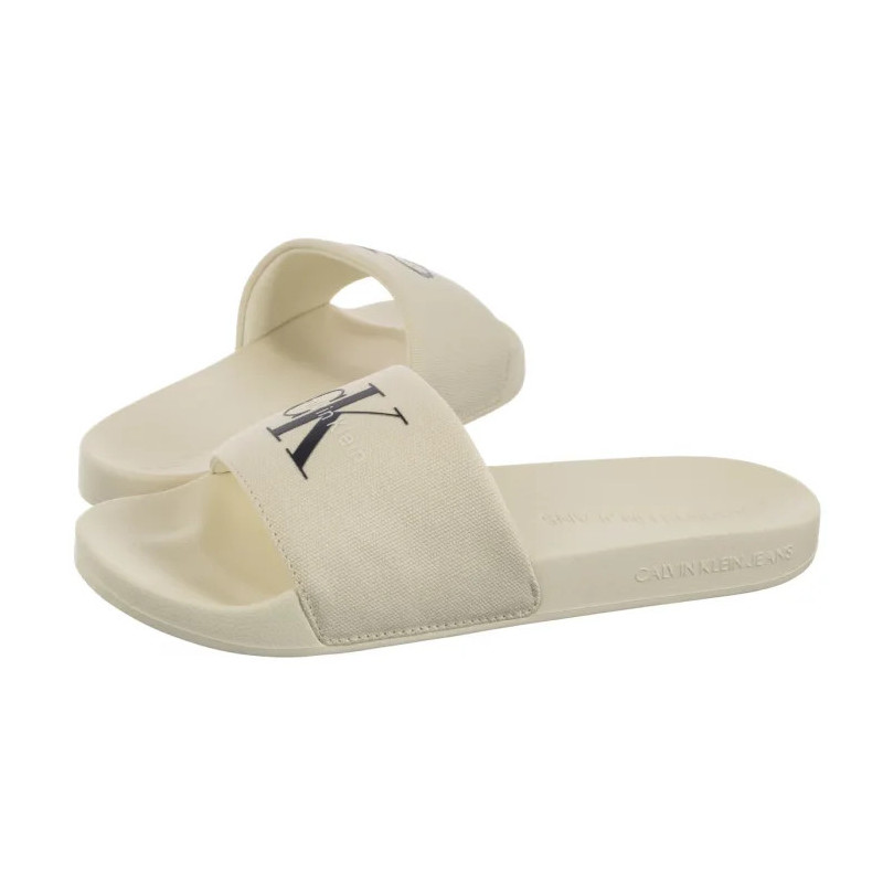 Calvin Klein Slide Monogram Wn Logo Ck Sweet Corn YW0YW01967 AD6 (CK675-a) Women's Shoes/Flip Flops