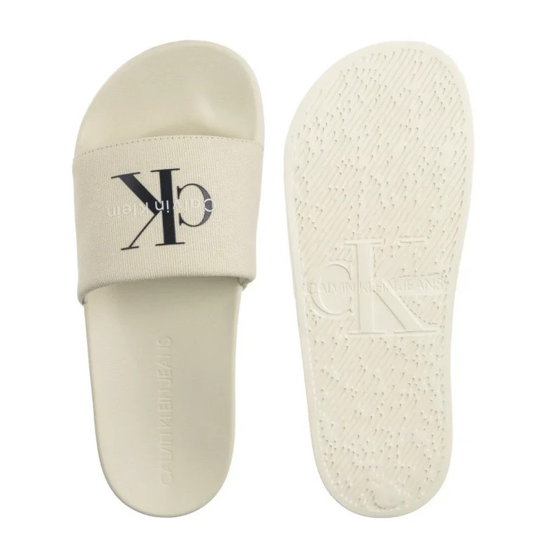 Calvin Klein Slide Monogram Wn Logo Ck Sweet Corn YW0YW01967 AD6 (CK675-a) Women's Shoes/Flip Flops