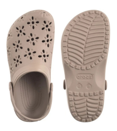 Crocs Classic Floral Cut Out Clog Taupe 210927-214 (CR389-a) Women's Shoes/Flip Flops