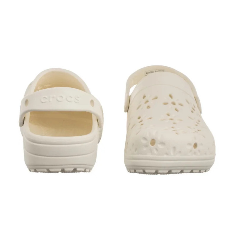Crocs Classic Floral Cut Out Clog Chalk 210927-0WV (CR389-b) Women's Shoes/Flip Flops