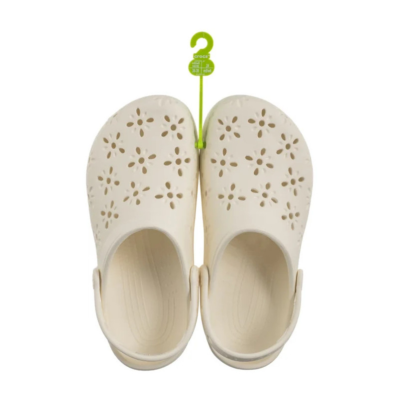 Crocs Classic Floral Cut Out Clog Chalk 210927-0WV (CR389-b) Women's Shoes/Flip Flops