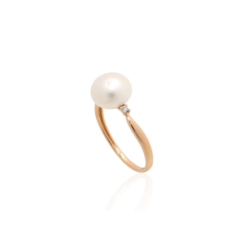 Gold ring 1101218(Au-R+PRh-W)_DI+PE, Red Gold 585°, Rhodium (Plating) , Diamonds , Fresh-water Pearl