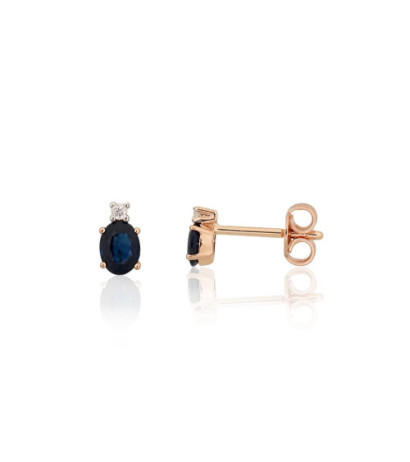 Gold classic studs earrings 1201766(Au-R+PRh-W)_DI+SA, Red Gold 585°, Rhodium (Plating) , Diamonds , Sapphire