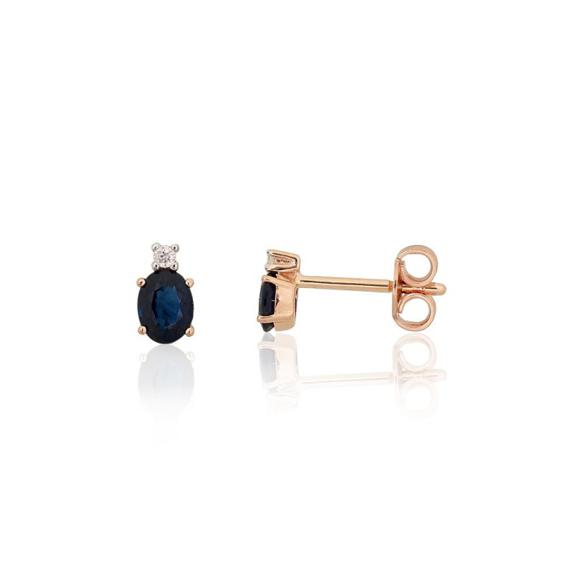 Gold classic studs earrings 1201766(Au-R+PRh-W)_DI+SA, Red Gold 585°, Rhodium (Plating) , Diamonds , Sapphire