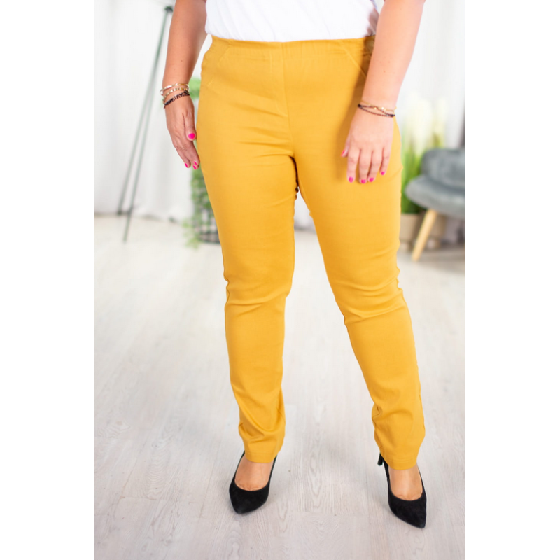 Long stretch pants with a raised waist BENGALINY 02 K26 Merigold