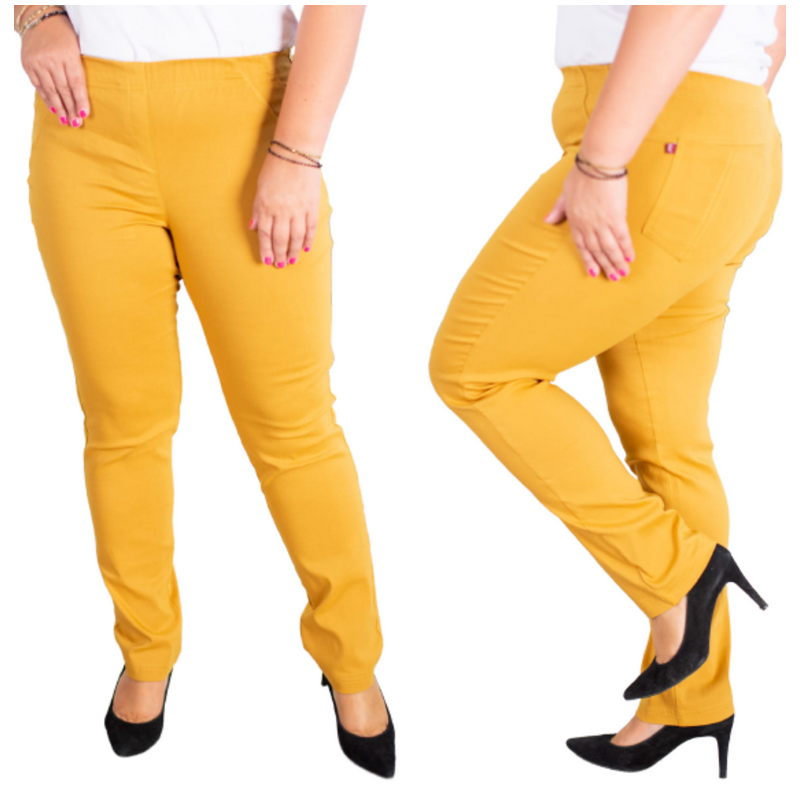 Long stretch pants with a raised waist BENGALINY 02 K26 Merigold