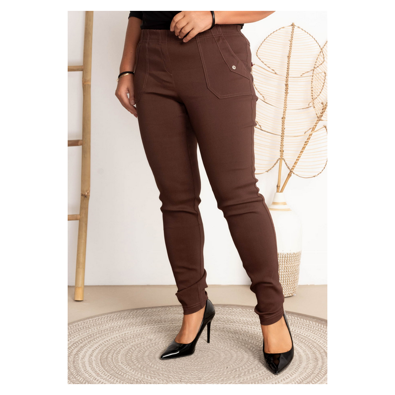 Long stretch pants with a raised waist BENGALINY 09 K09 Chocolate