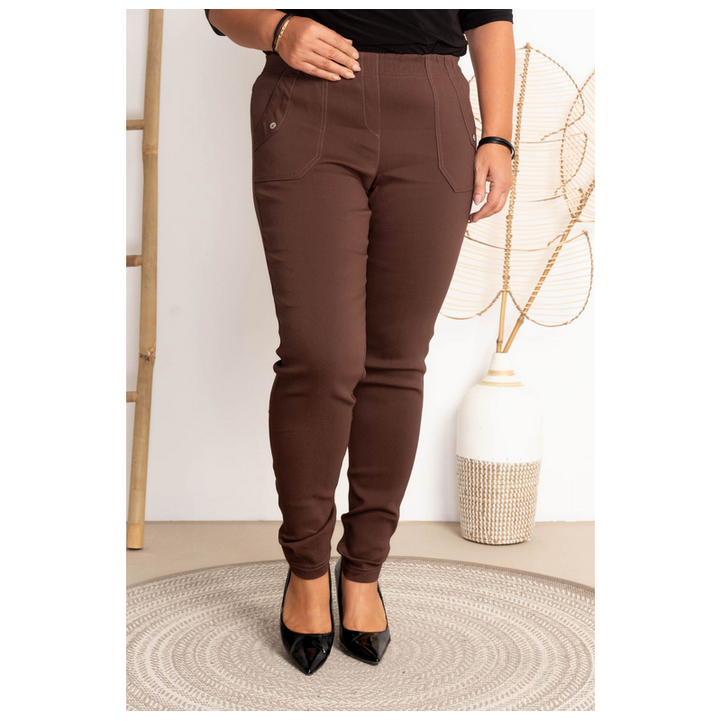 Long stretch pants with a raised waist BENGALINY 09 K09 Chocolate