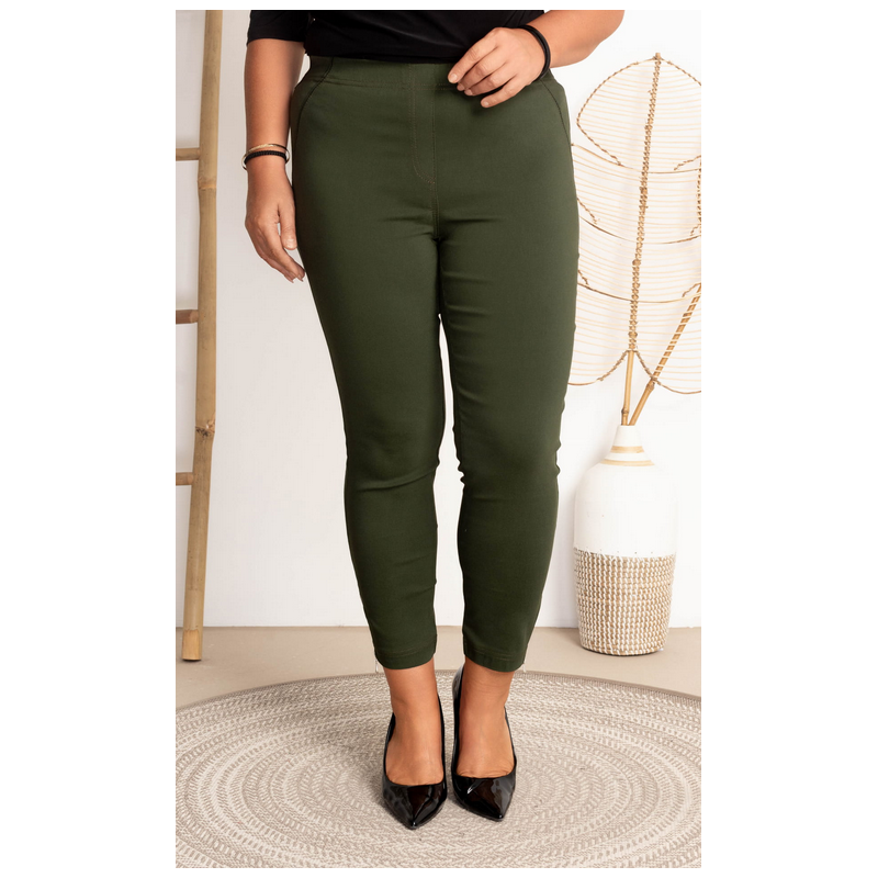 Elastic trousers with raised waist BENGALINY 04 K15 Khaki