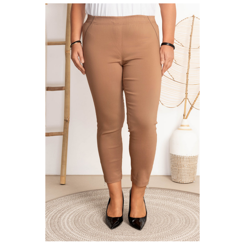 Elastic trousers with raised waist BENGALINY 04 Dark camel