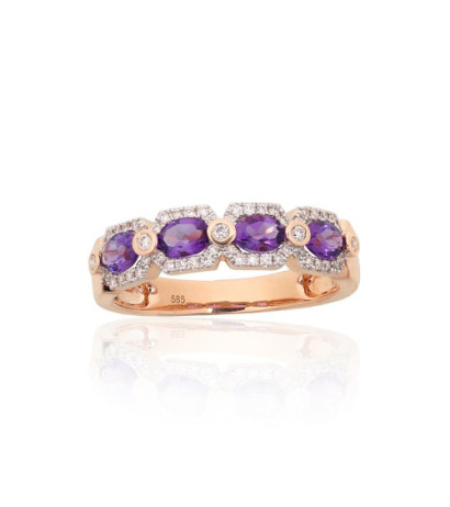 Gold ring 1101220(Au-R+PRh-W)_DI+AM, Red Gold 585°, Rhodium (Plating) , Diamonds , Amethyst