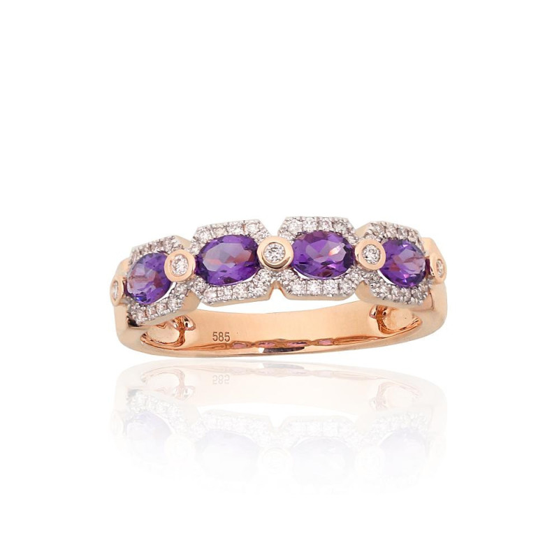 Gold ring 1101220(Au-R+PRh-W)_DI+AM, Red Gold 585°, Rhodium (Plating) , Diamonds , Amethyst