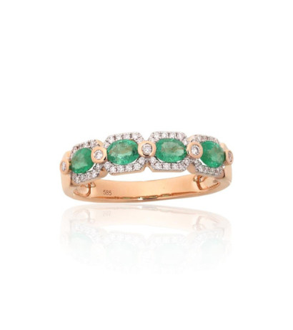 Gold ring 1101220(Au-R+PRh-W)_DI+EM, Red Gold 585°, Rhodium (Plating) , Diamonds , Emerald