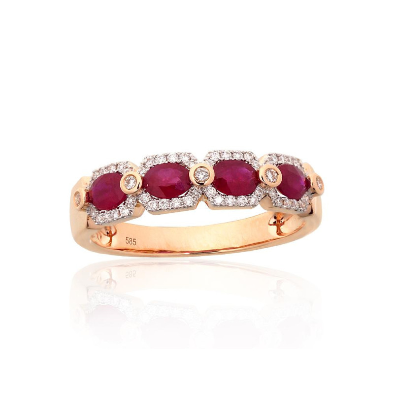 Gold ring 1101220(Au-R+PRh-W)_DI+RB, Red Gold 585°, Rhodium (Plating) , Diamonds , Ruby