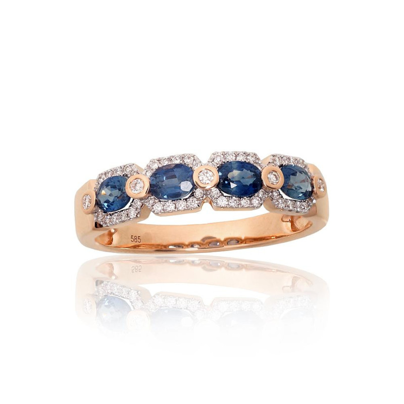 Gold ring 1101220(Au-R+PRh-W)_DI+SA, Red Gold 585°, Rhodium (Plating) , Diamonds , Sapphire