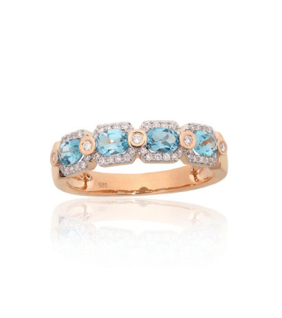 Gold ring 1101220(Au-R+PRh-W)_DI+TZB, Red Gold 585°, Rhodium (Plating) , Diamonds , Blue Topaz