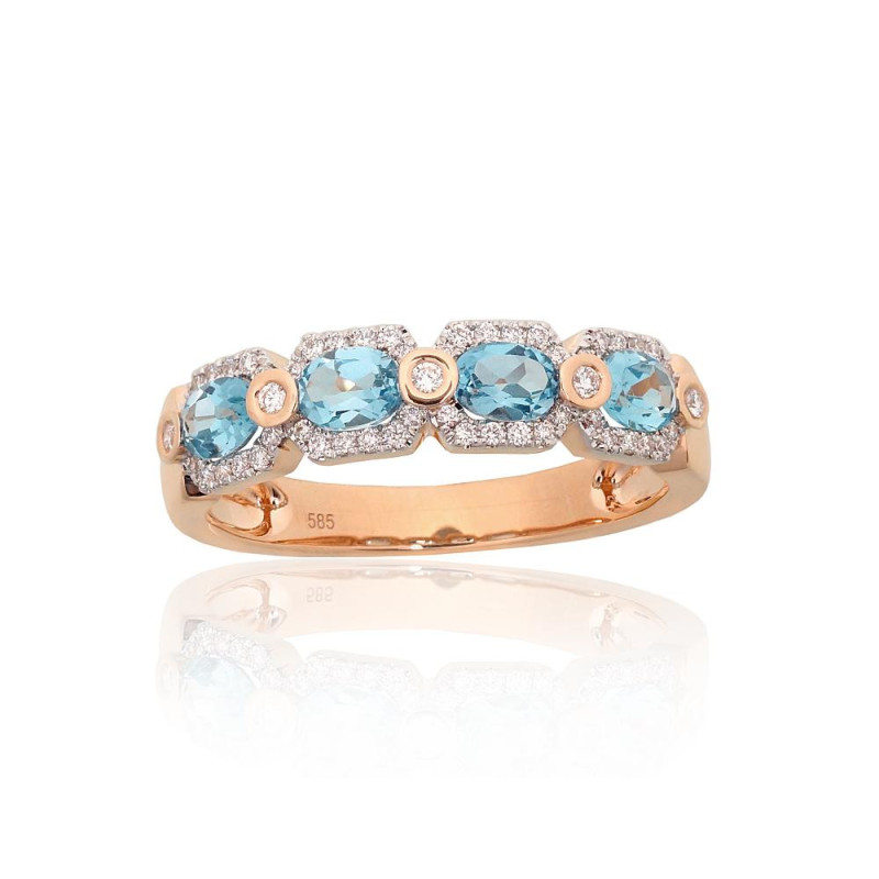 Gold ring 1101220(Au-R+PRh-W)_DI+TZB, Red Gold 585°, Rhodium (Plating) , Diamonds , Blue Topaz