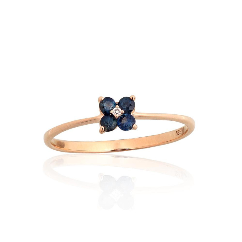 Gold ring 1101225(Au-R)_DI+SA, Red Gold 585°, Diamonds , Sapphire