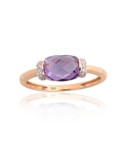 Gold ring 1101226(Au-R+PRh-W)_DI+AM, Red Gold 585°, Rhodium (Plating) , Diamonds , Amethyst