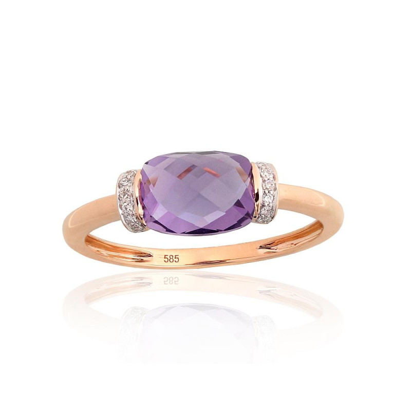 Gold ring 1101226(Au-R+PRh-W)_DI+AM, Red Gold 585°, Rhodium (Plating) , Diamonds , Amethyst
