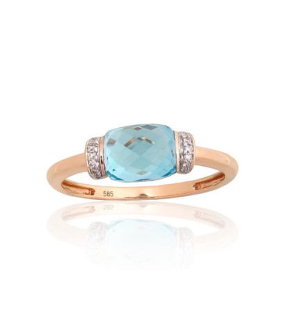 Gold ring 1101226(Au-R+PRh-W)_DI+TZB, Red Gold 585°, Rhodium (Plating) , Diamonds , Blue Topaz