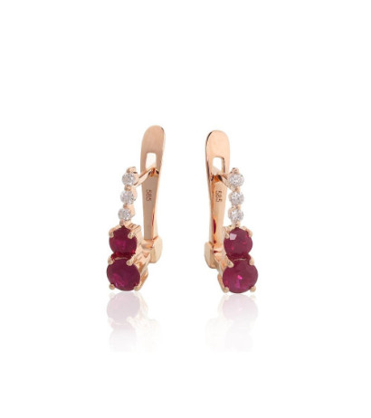 Gold earrings with 'english' lock 1201768(Au-R)_DI+RB, Red Gold 585°, Diamonds , Ruby