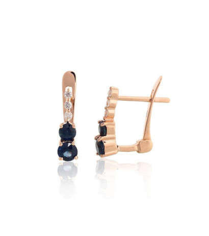 Gold earrings with 'english' lock 1201768(Au-R)_DI+SA, Red Gold 585°, Diamonds , Sapphire