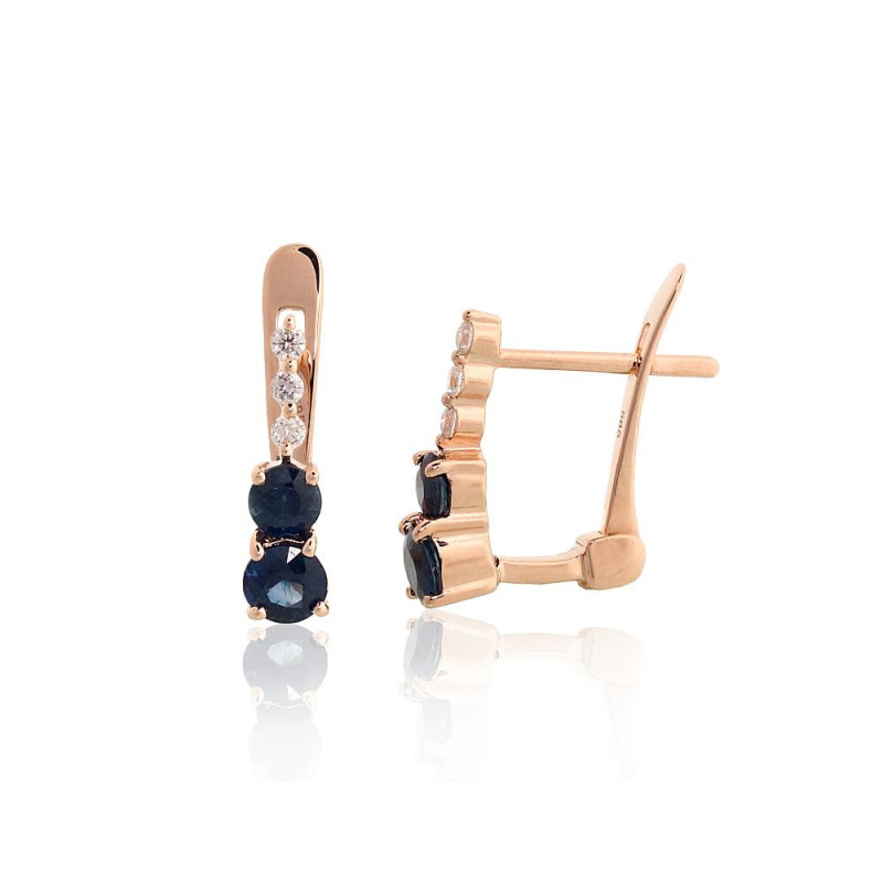 Gold earrings with 'english' lock 1201768(Au-R)_DI+SA, Red Gold 585°, Diamonds , Sapphire