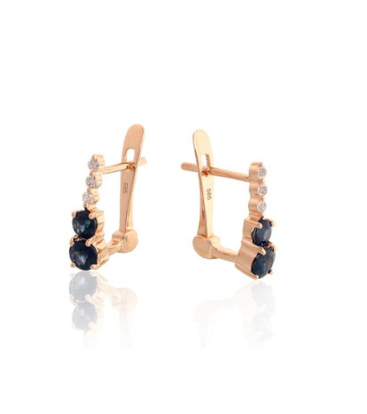 Gold earrings with 'english' lock 1201768(Au-R)_DI+SA, Red Gold 585°, Diamonds , Sapphire
