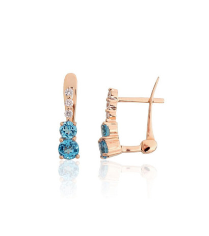 Gold earrings with 'english' lock 1201768(Au-R)_DI+TZB, Red Gold 585°, Diamonds , Blue Topaz