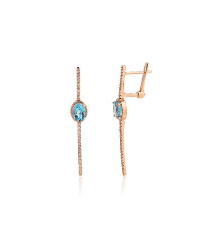 Gold earrings with 'english' lock 1201770(Au-R)_DI+TZB, Red Gold 585°, Diamonds , Blue Topaz