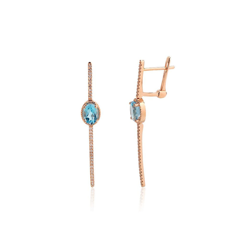 Gold earrings with 'english' lock 1201770(Au-R)_DI+TZB, Red Gold 585°, Diamonds , Blue Topaz