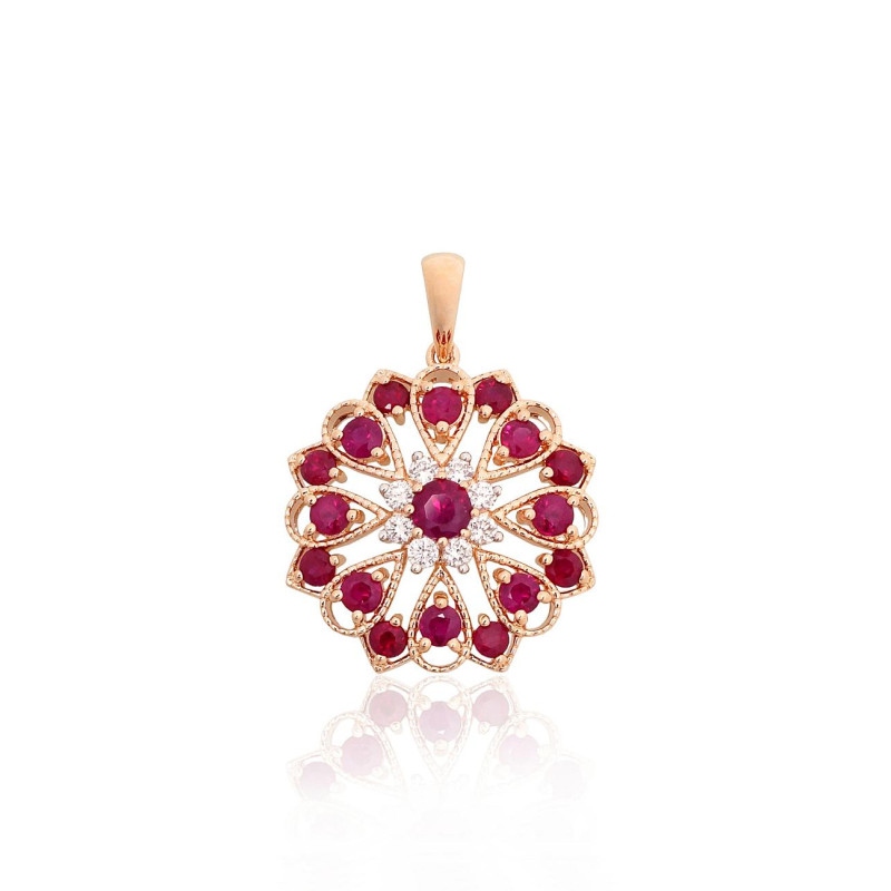 Gold pendant 1301138(Au-R+PRh-W)_DI+RB, Red Gold 585°, Rhodium (Plating) , Diamonds , Ruby