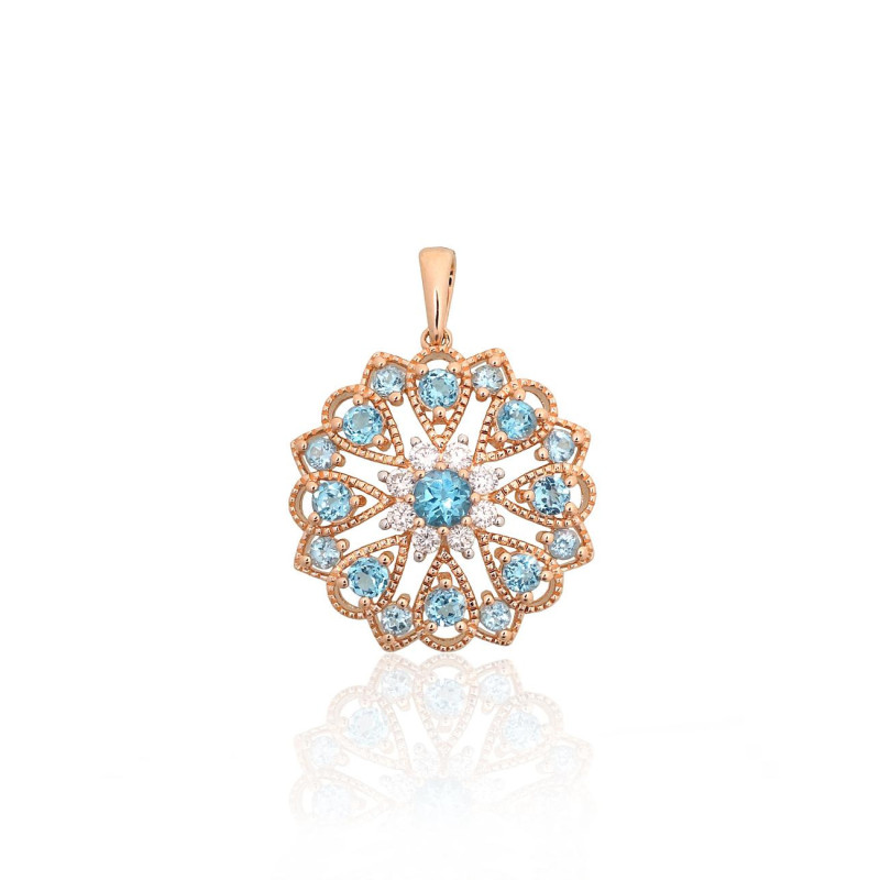 Gold pendant 1301138(Au-R+PRh-W)_DI+TZB, Red Gold 585°, Rhodium (Plating) , Diamonds , Blue Topaz