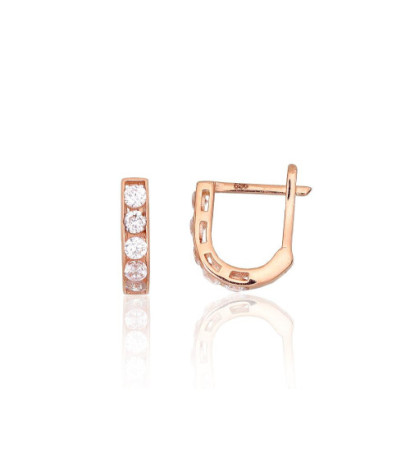 Gold earrings with 'english' lock 1201494(Au-R)_CZ, Red Gold 585°, Zirkons