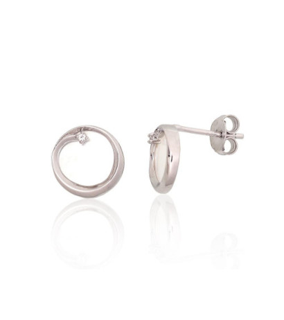 Silver stud earrings 2204162(PRh-Gr)_CZ+PL, Silver 925°, Rhodium (Plating), Zirkons , Mother-of-pearl