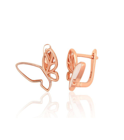 Silver earrings with 'english' lock 2204175(PAu-R)_PL, Silver 925°, red gold (Plating), Mother-of-pearl