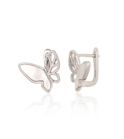 Silver earrings with 'english' lock 2204175(PRh-Gr)_PL, Silver 925°, Rhodium (Plating), Mother-of-pearl