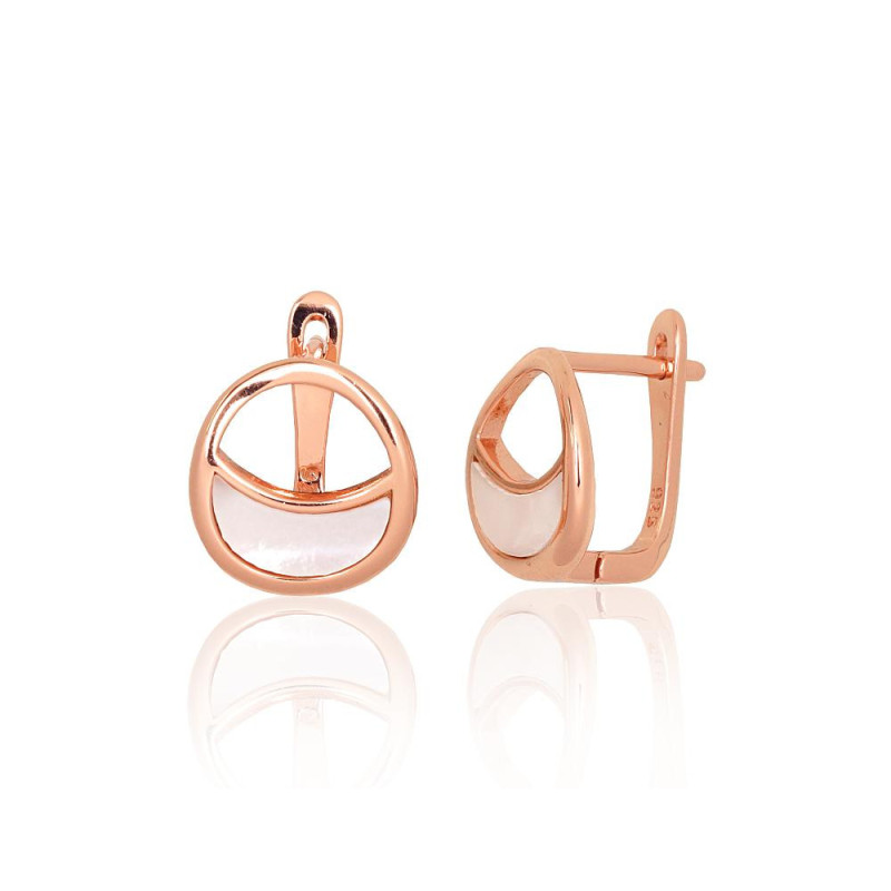 Silver earrings with 'english' lock 2204176(PAu-R)_PL, Silver 925°, red gold (Plating), Mother-of-pearl