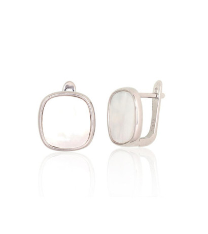Silver earrings with 'english' lock 2204177(PRh-Gr)_PL, Silver 925°, Rhodium (Plating), Mother-of-pearl