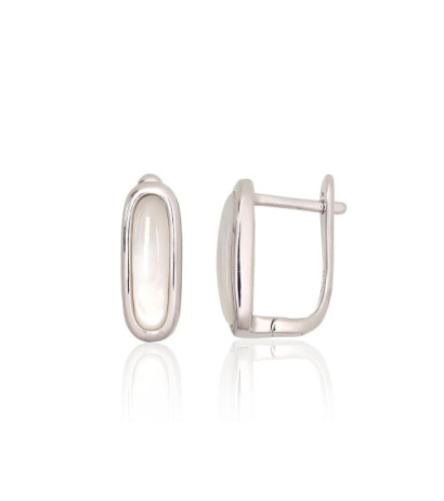 Silver earrings with 'english' lock 2204178(PRh-Gr)_PL, Silver 925°, Rhodium (Plating), Mother-of-pearl