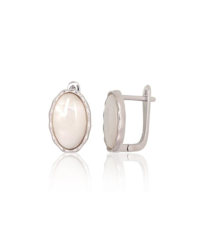 Silver earrings with 'english' lock 2204179(PRh-Gr)_PL, Silver 925°, Rhodium (Plating), Mother-of-pearl
