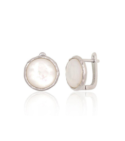 Silver earrings with 'english' lock 2204180(PRh-Gr)_PL, Silver 925°, Rhodium (Plating), Mother-of-pearl