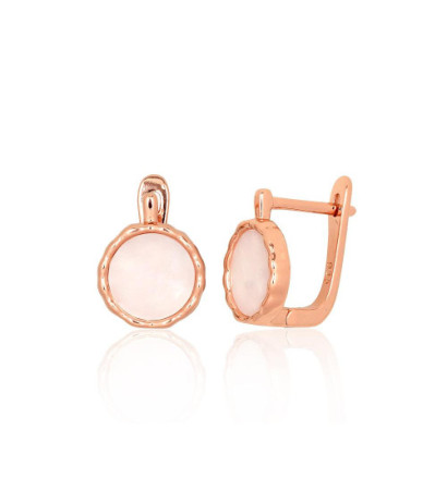 Silver earrings with 'english' lock 2204181(PAu-R)_PL, Silver 925°, red gold (Plating), Mother-of-pearl