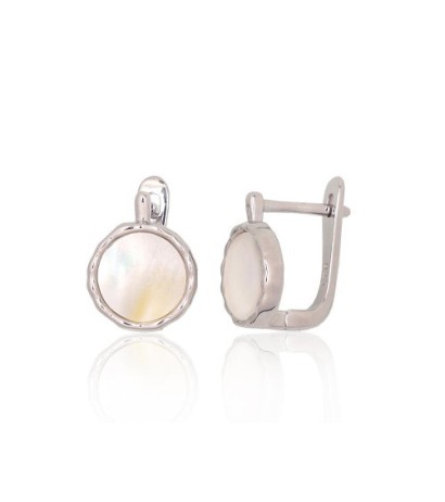 Silver earrings with 'english' lock 2204181(PRh-Gr)_PL, Silver 925°, Rhodium (Plating), Mother-of-pearl
