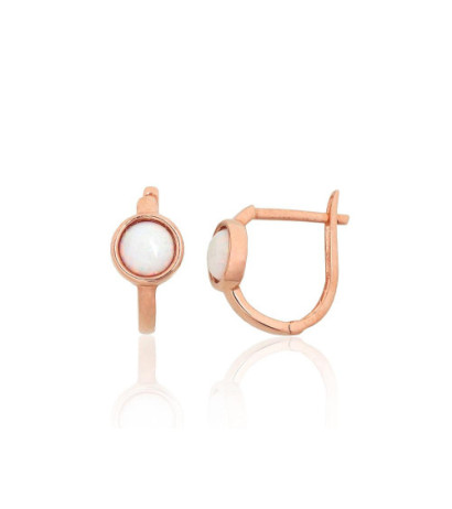 Gold earrings with 'english' lock 1201707(Au-R)_OP-W, Red Gold 585°, Opalit
